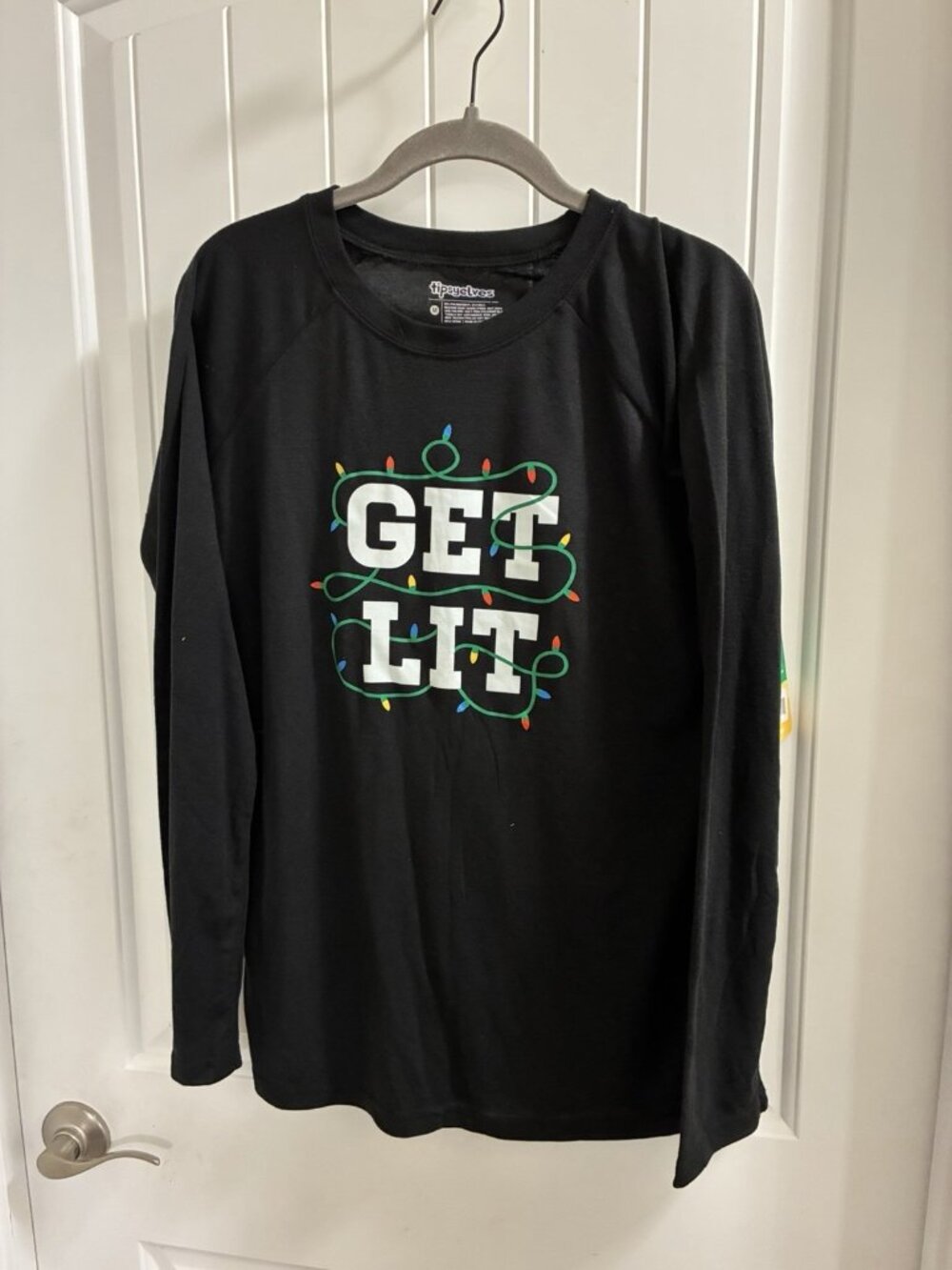 Tipsy Elves Get Lit Long Sleeve Pajama Top In Black Size Medium PTP 18”
